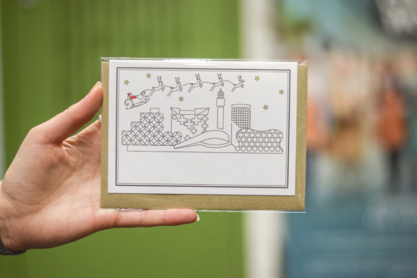 Made on the Canal Birmingham Skyline Christmas Card: Father Christmas on Sleigh